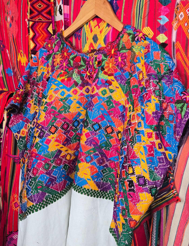 Colourful with Rococo Embroidery Xela Huipil #10-36