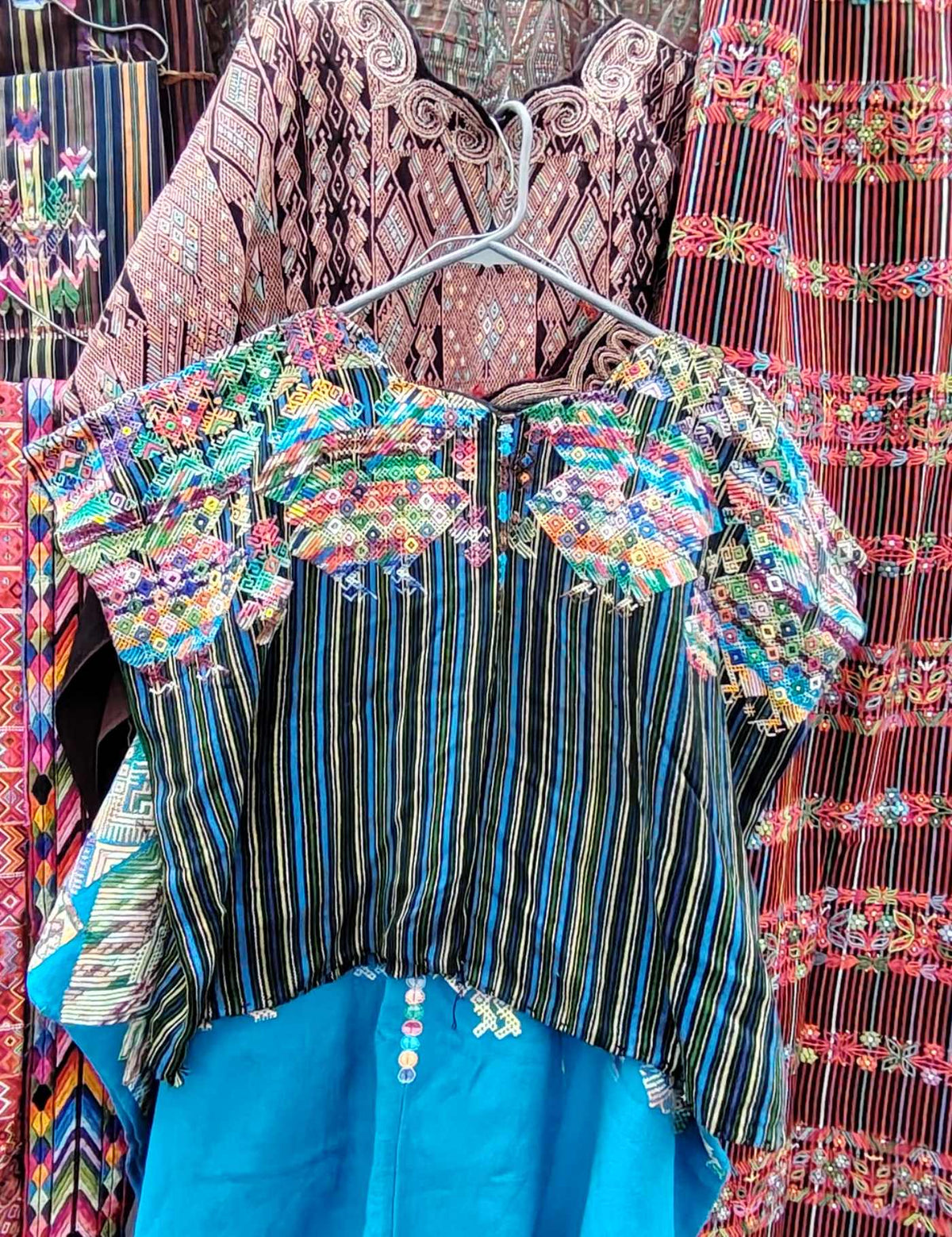 Blue and Black Striped Nahualá Huipil #10-48