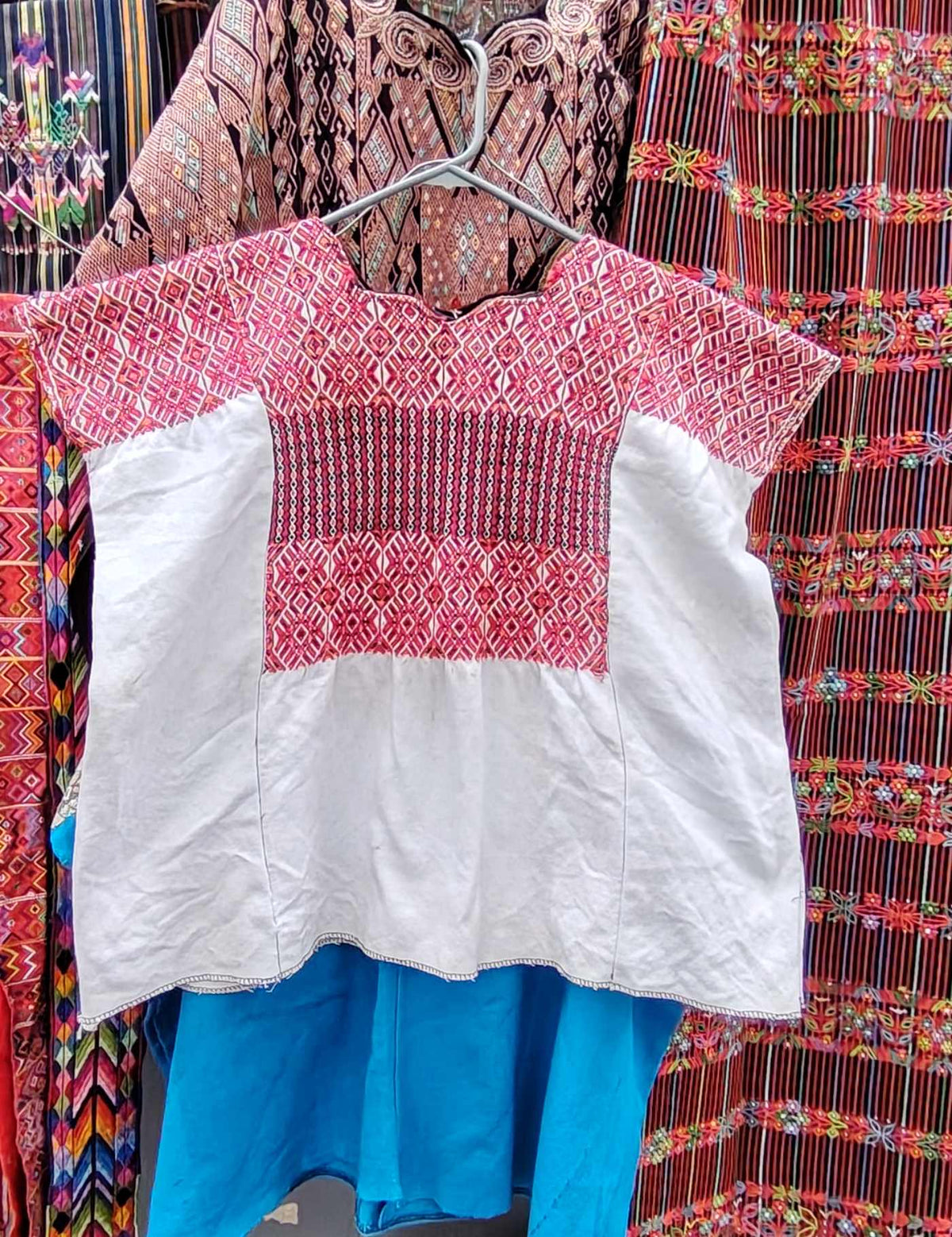 White with Pink Geometrics Nahualá Huipil #10-51