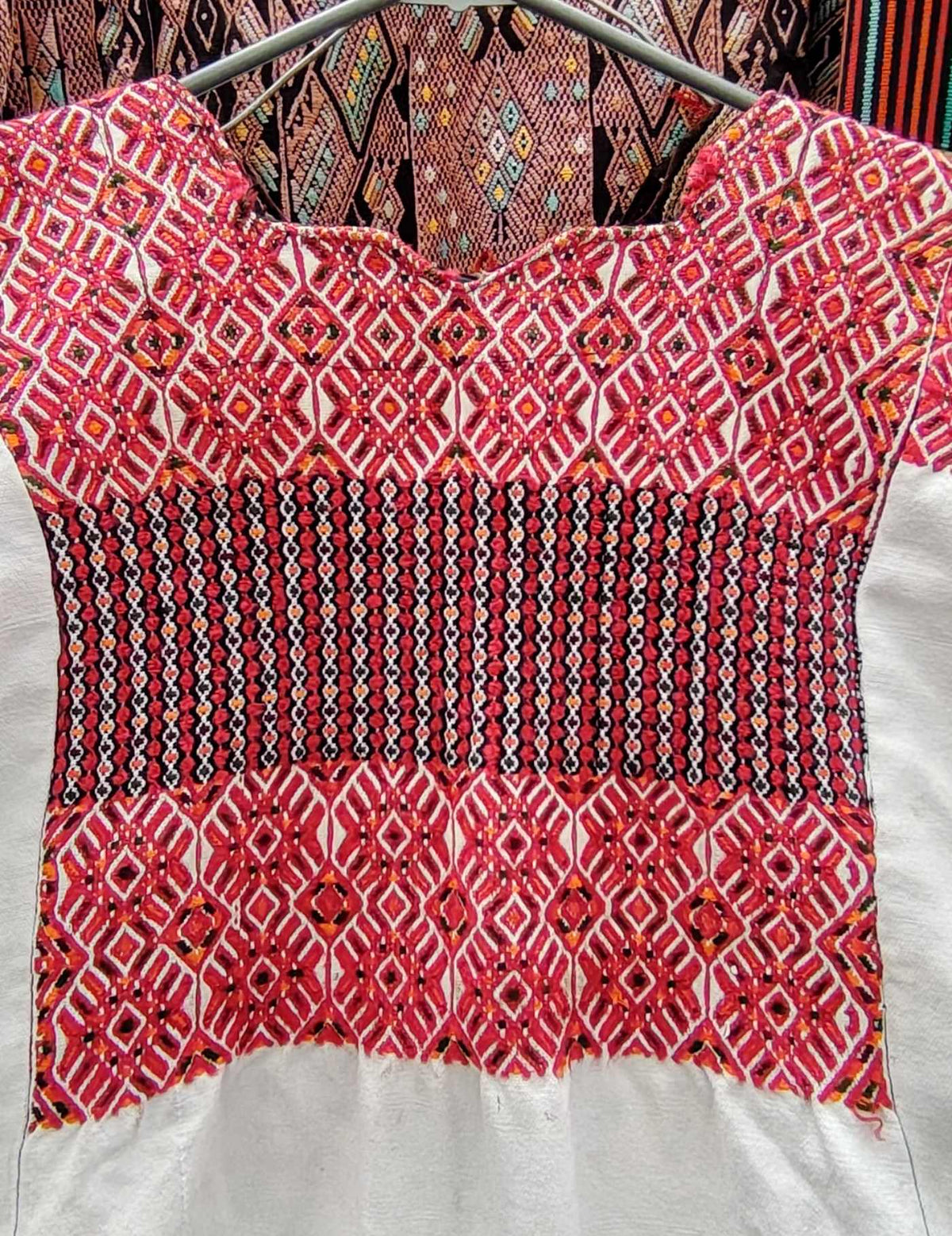 White with Pink Geometrics Nahualá Huipil #10-51