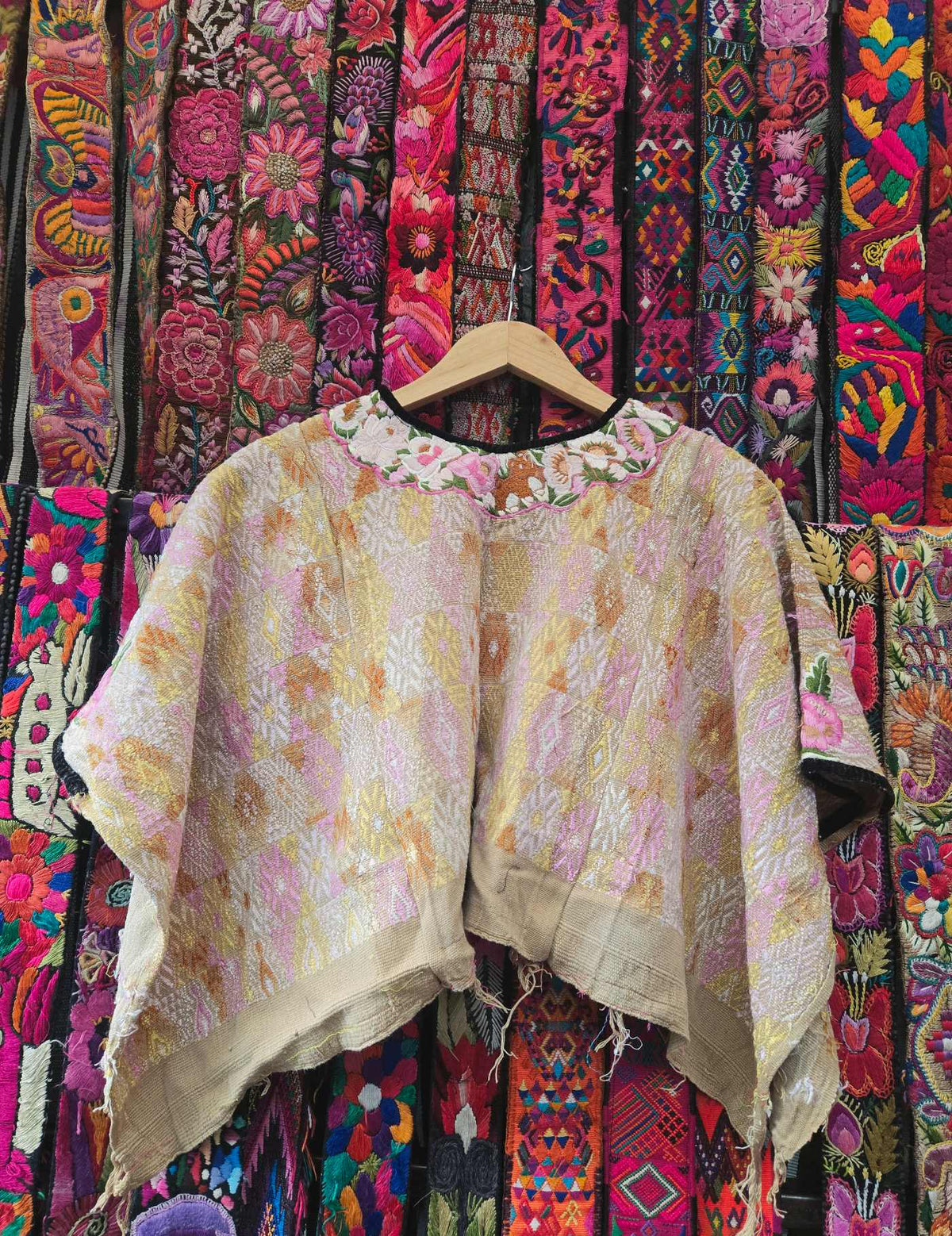 Beige and PInk Cobán Huipil #10-62