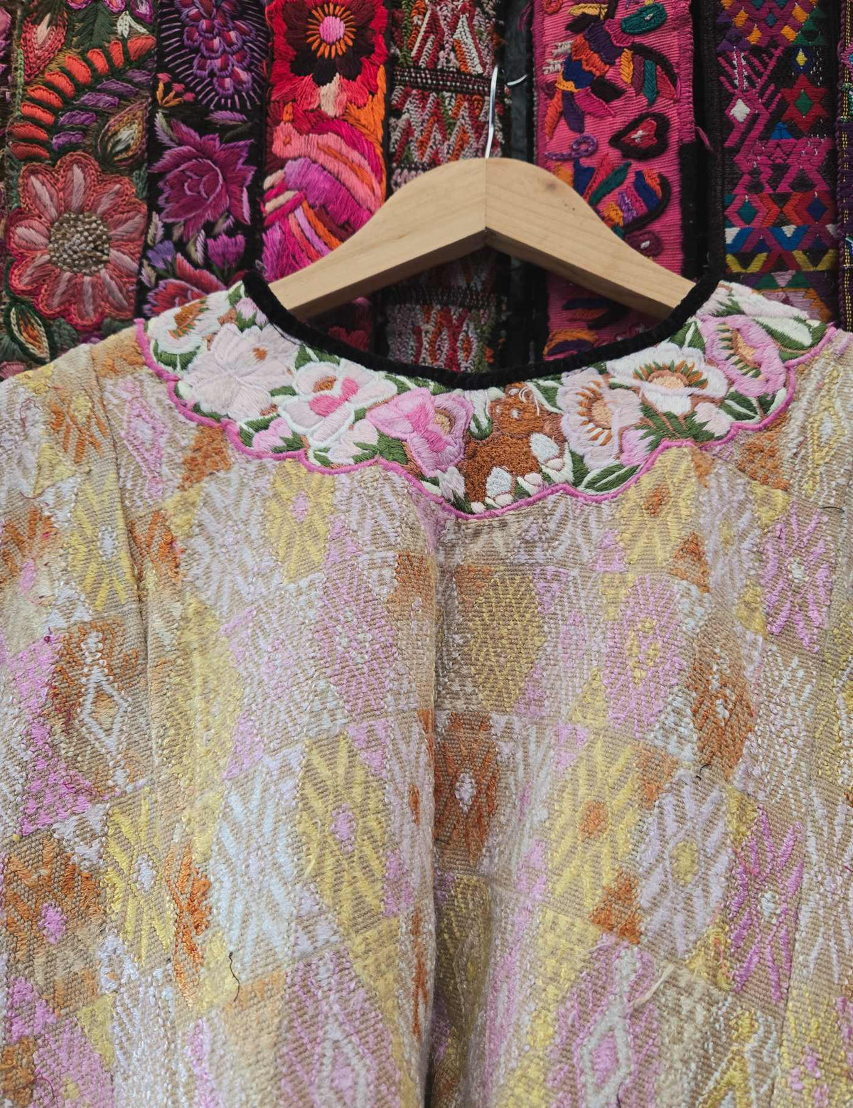 Beige and PInk Cobán Huipil #10-62