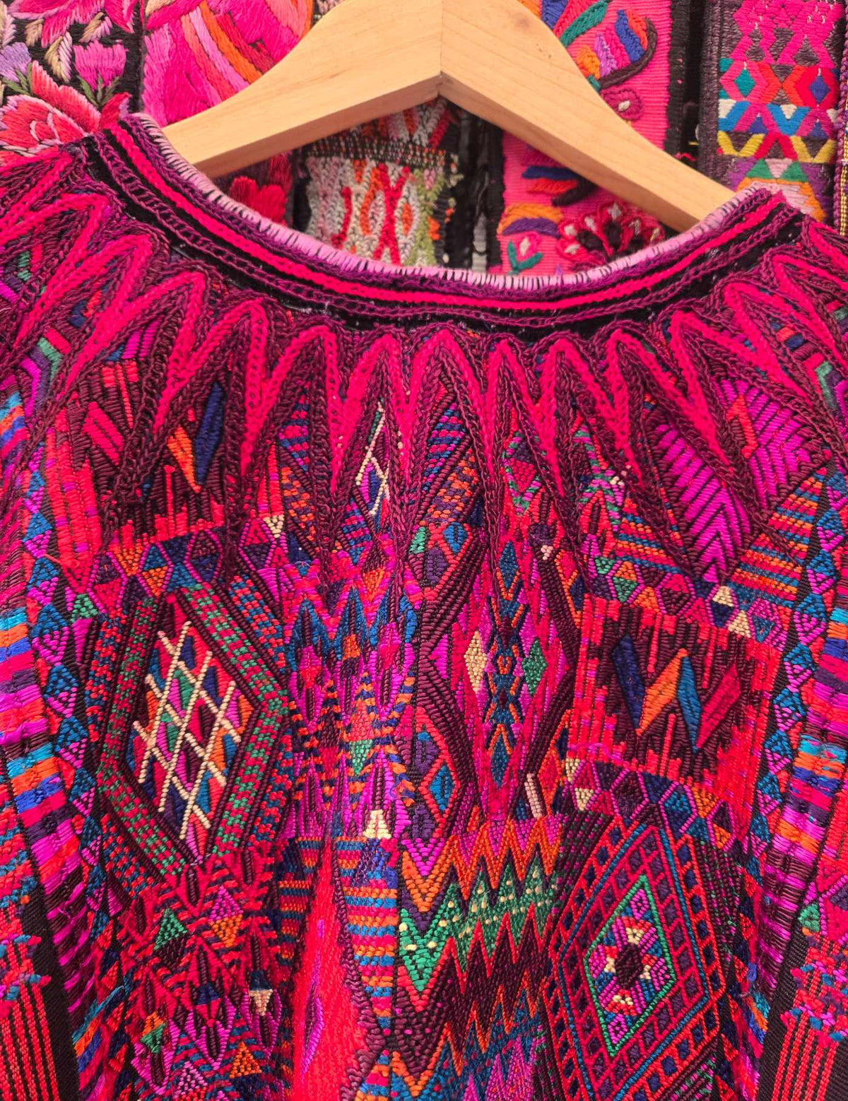 Silk Embroidery on Stripes Chichicastenango Huipil #10-64