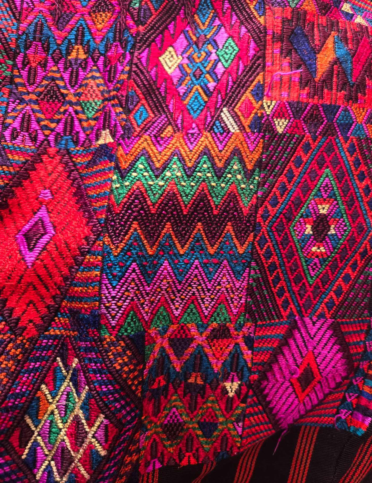 Silk Embroidery on Stripes Chichicastenango Huipil #10-64