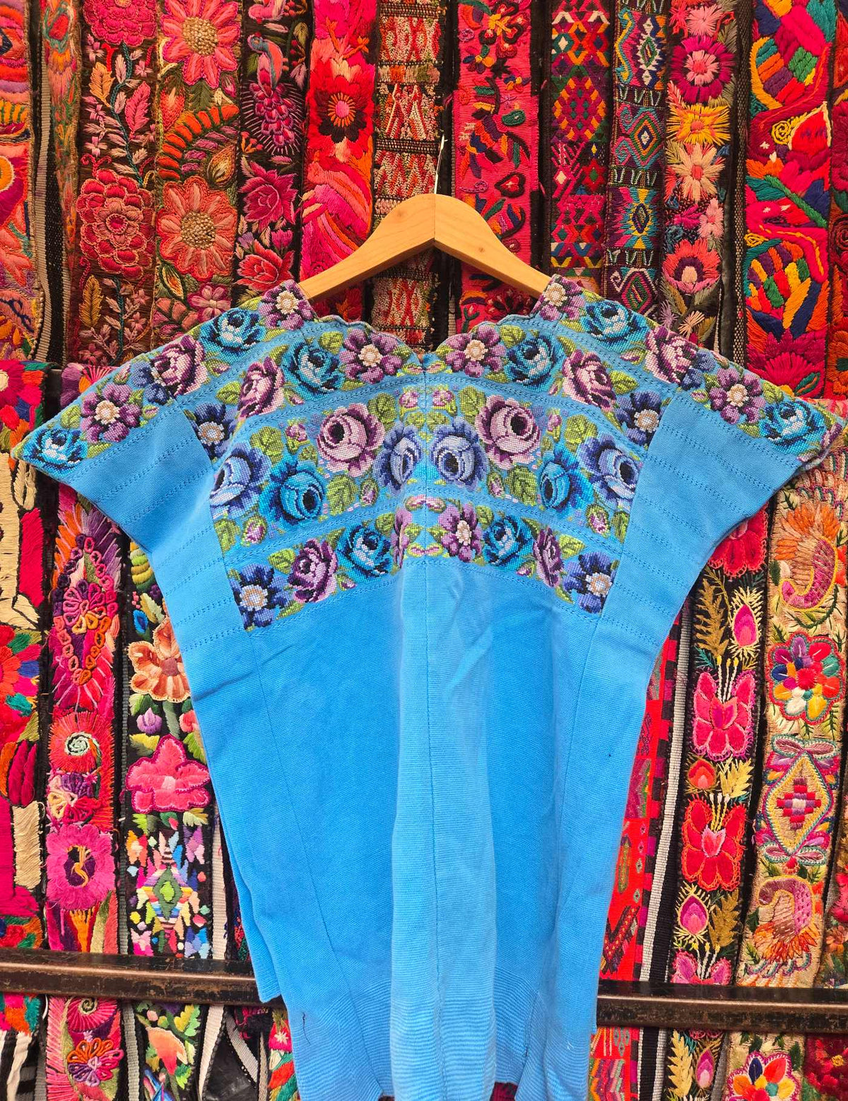 Roses on Blue Comalapa Huipil #10-74