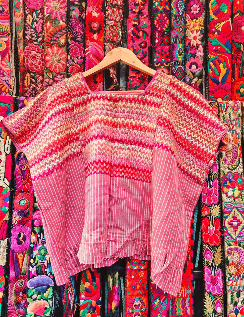 Pink Zigzag and Striped Colotenango Huipil #10-106