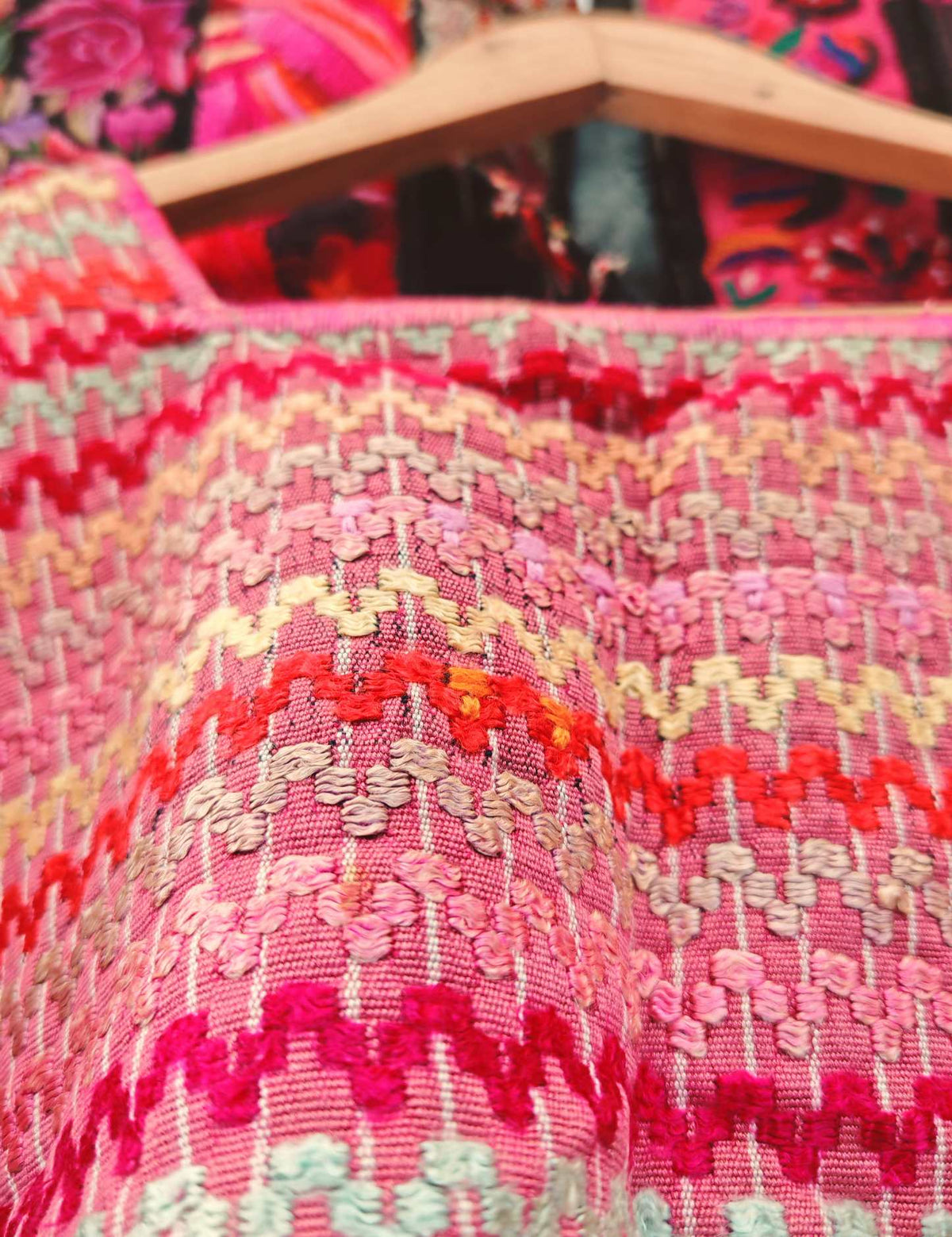 Pink Zigzag and Striped Colotenango Huipil #10-106
