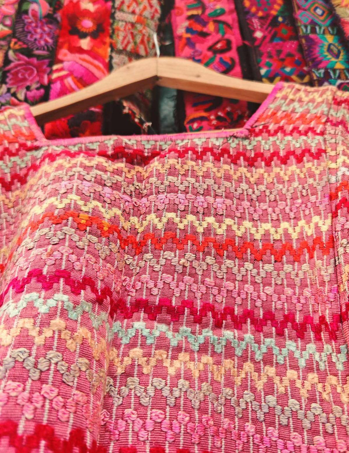Pink Zigzag and Striped Colotenango Huipil #10-106
