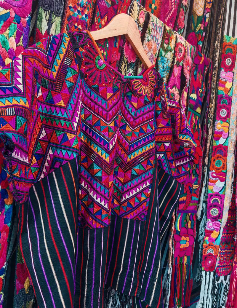 Silk Embroidery in Berry Chichicastenango Huipil #10-112