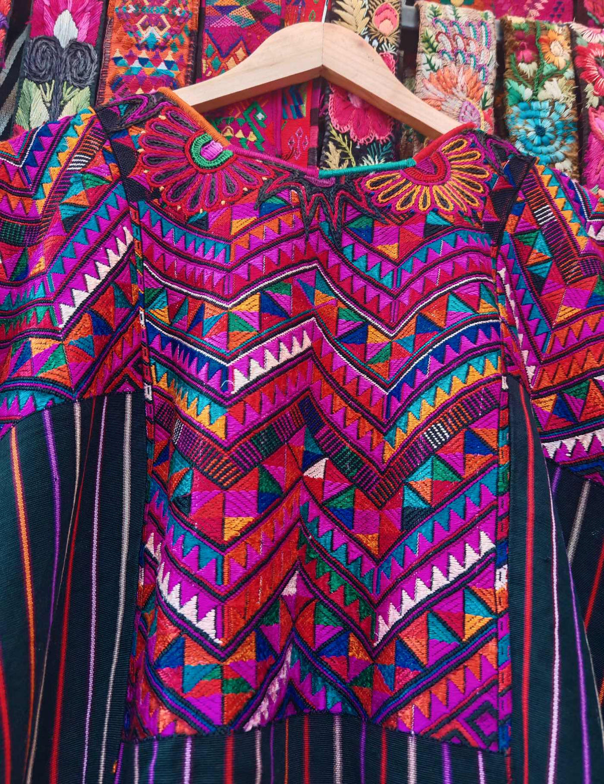 Silk Embroidery in Berry Chichicastenango Huipil #10-112