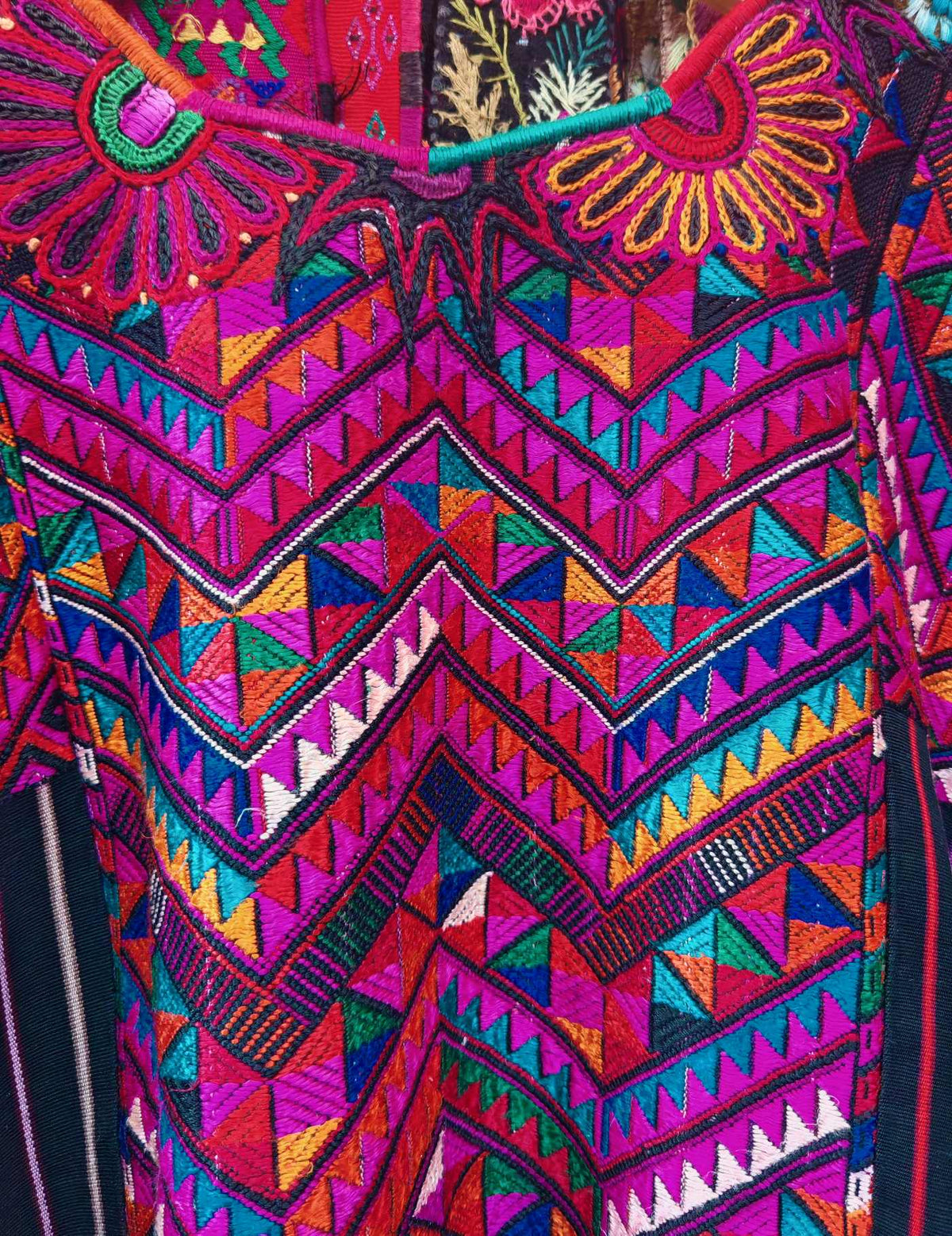 Silk Embroidery in Berry Chichicastenango Huipil #10-112