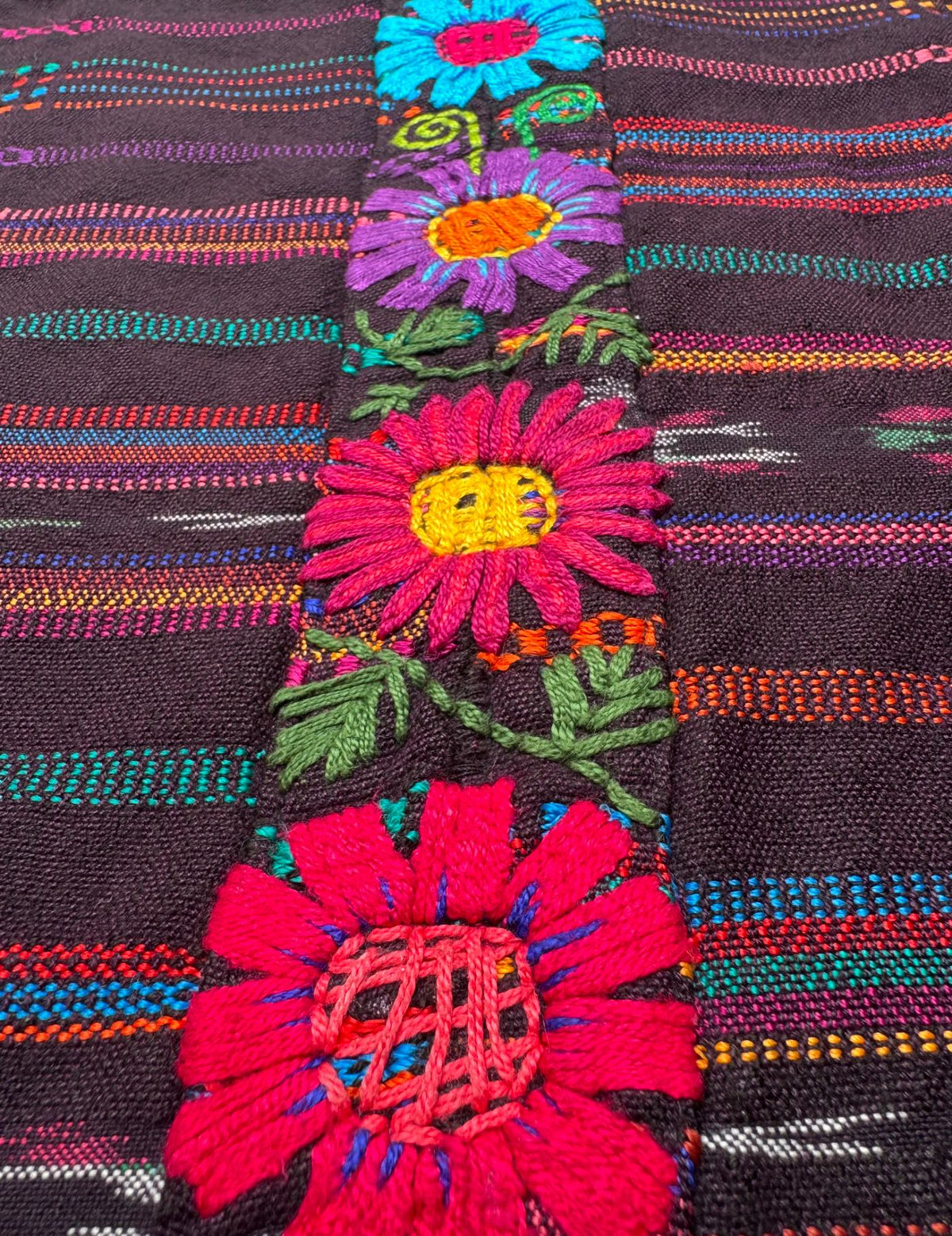Purple ikat background embroidered with flowers Sololá Corte #10-114