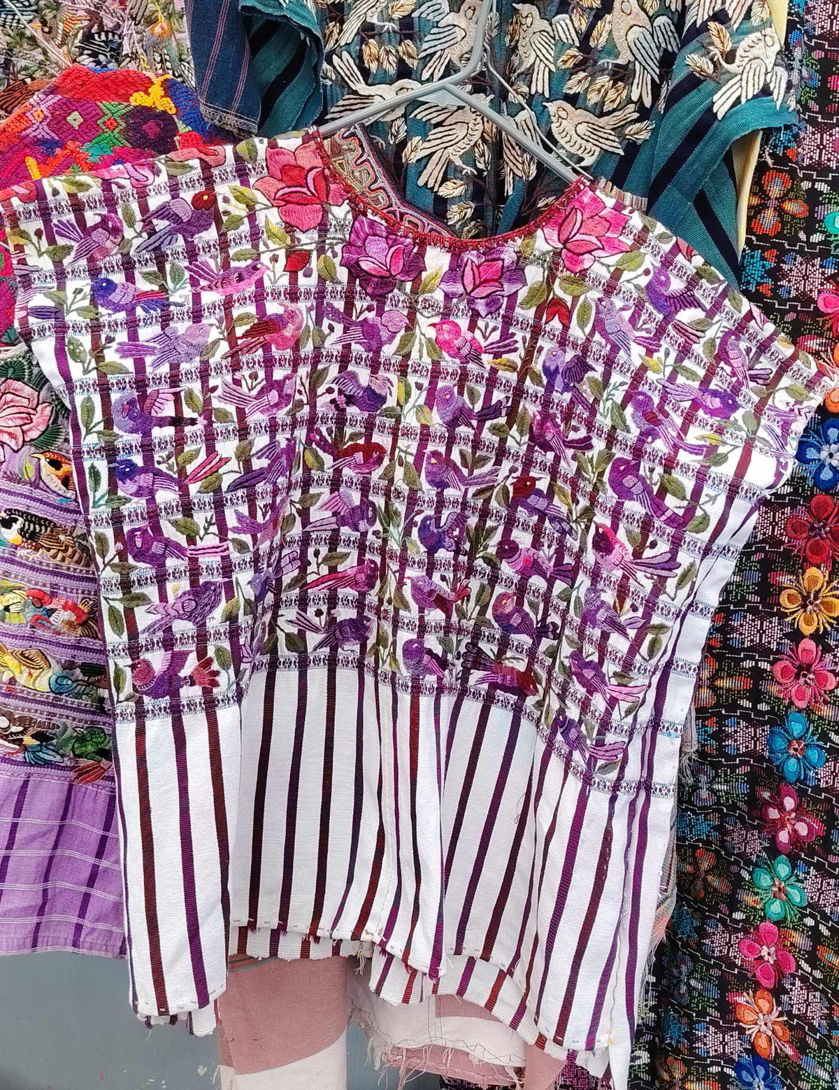 Berry and White Striped Santiago Huipil #10-148