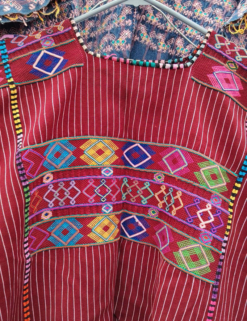 Striped Burgundy Colotenango Huipil #10-152