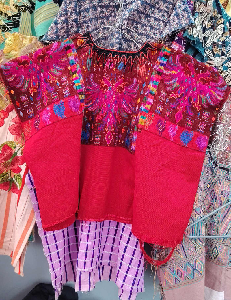 Red with two-headed bird Chichicastenango Huipil #10-154