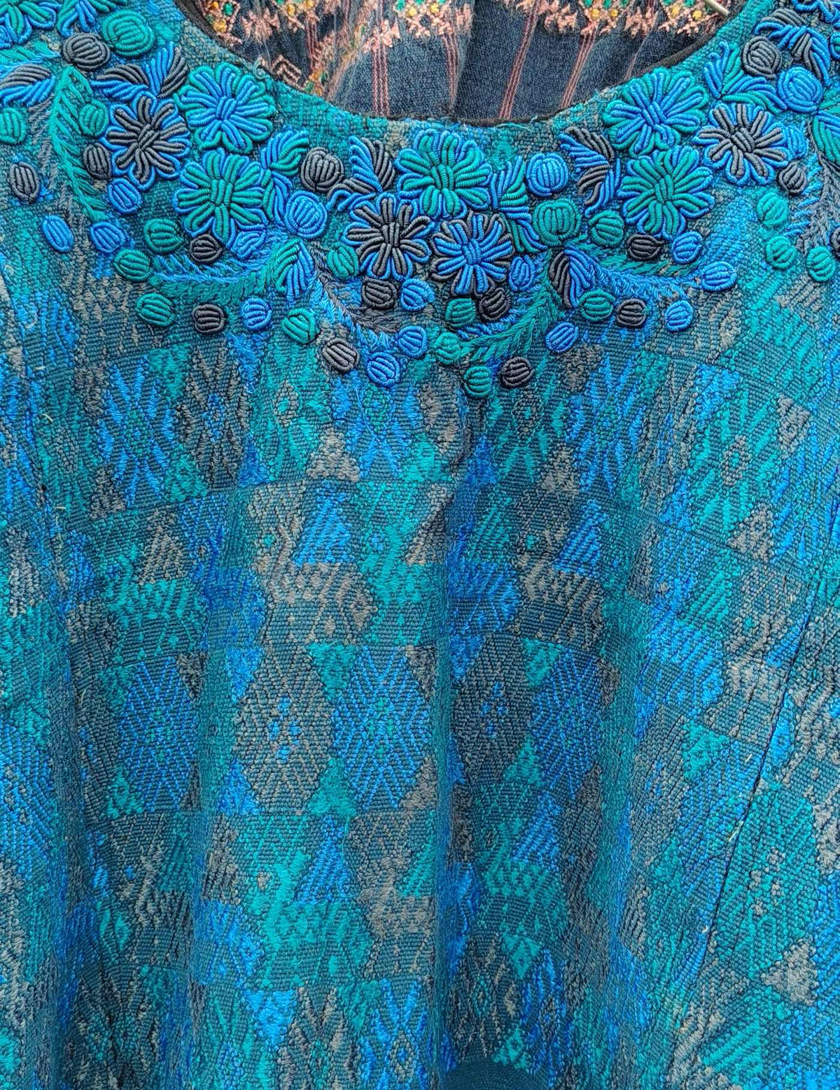 Teal Blue with Rococo Neckline Cobán Huipil #10-157
