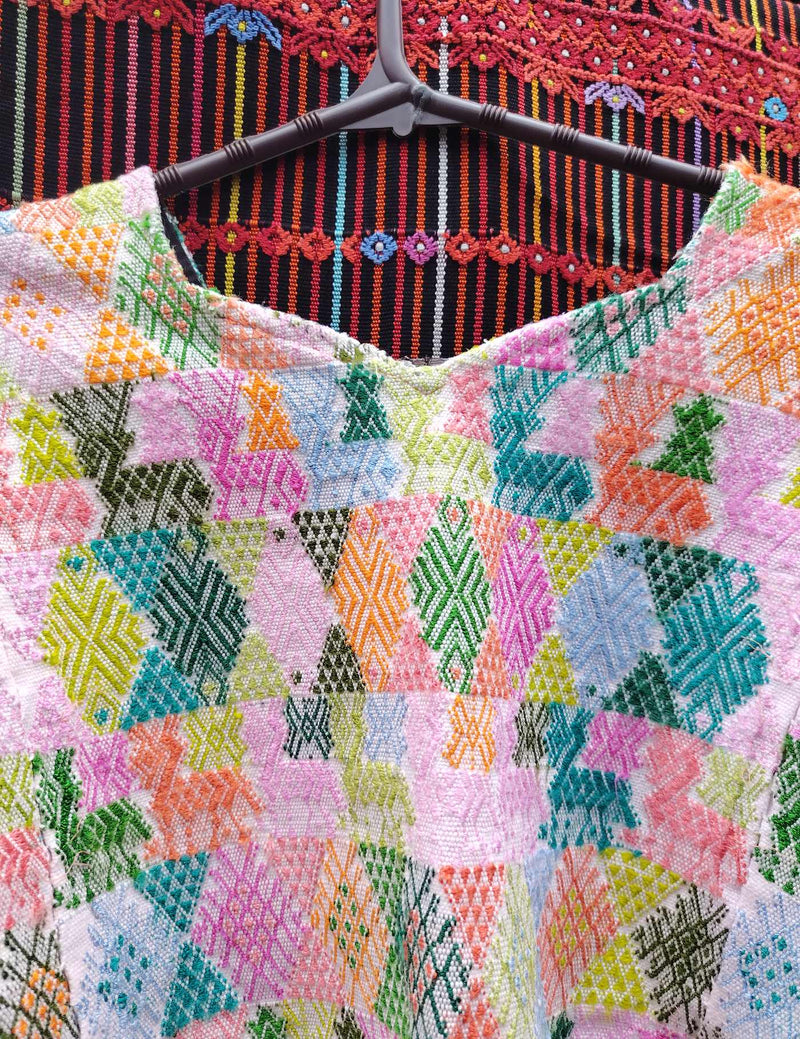 Pink and Turquoise Cobán Huipil #10-165