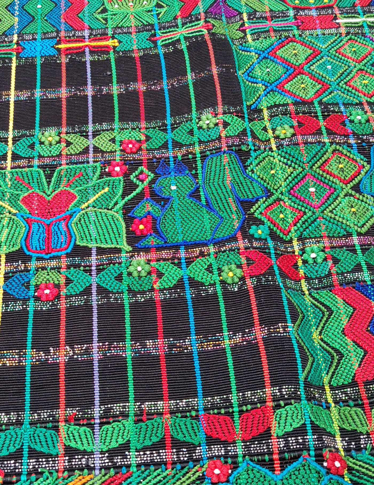 Black with Green Butterflies and squirrels Aguacatán Corte #10-171