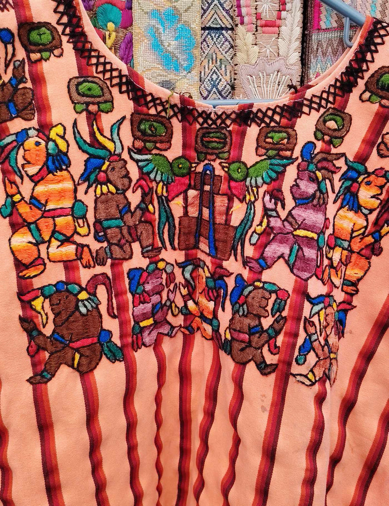 Coral with Mayans Santiago Huipil #10-187
