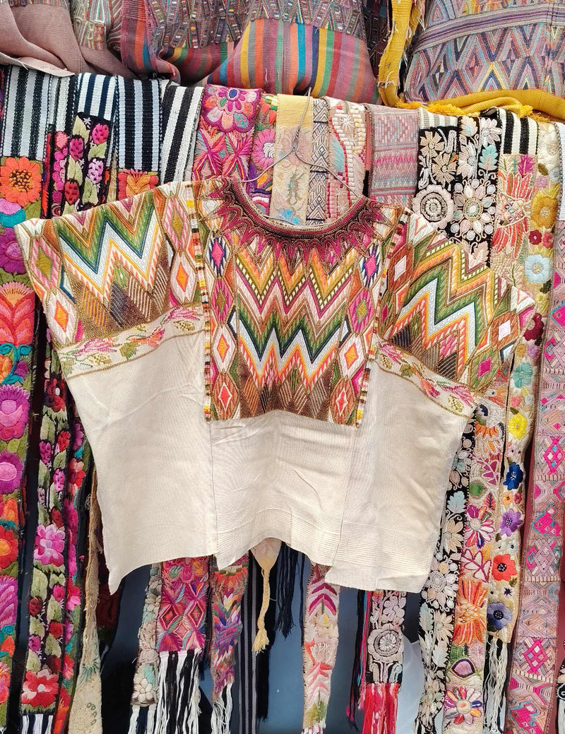 Beige and Green Chichicastenango Huipil #10-209