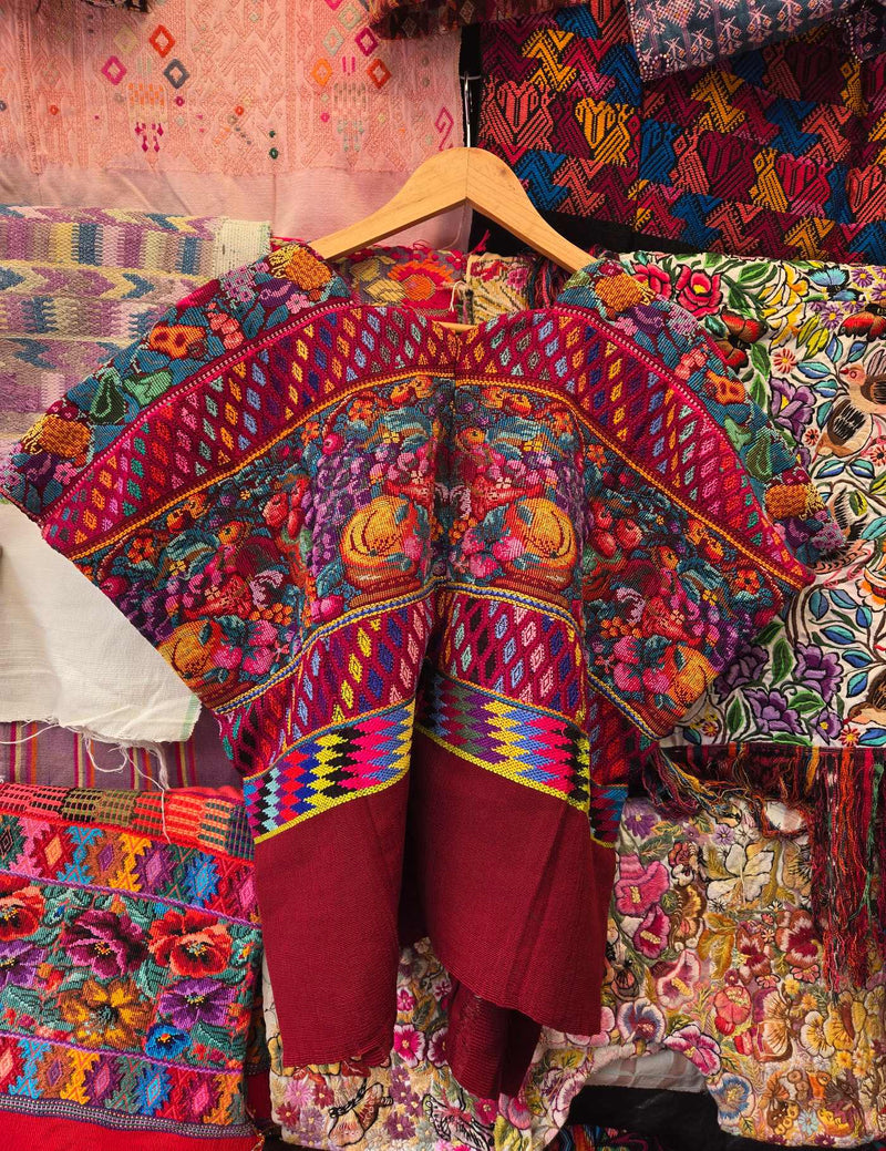 Red with Fruit and Geometrics Comalapa Huipil #10-217