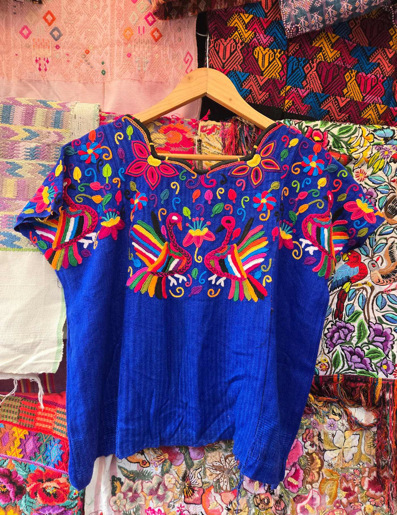 Electric Blue with peacocks Chichicastenango Huipil #10-227