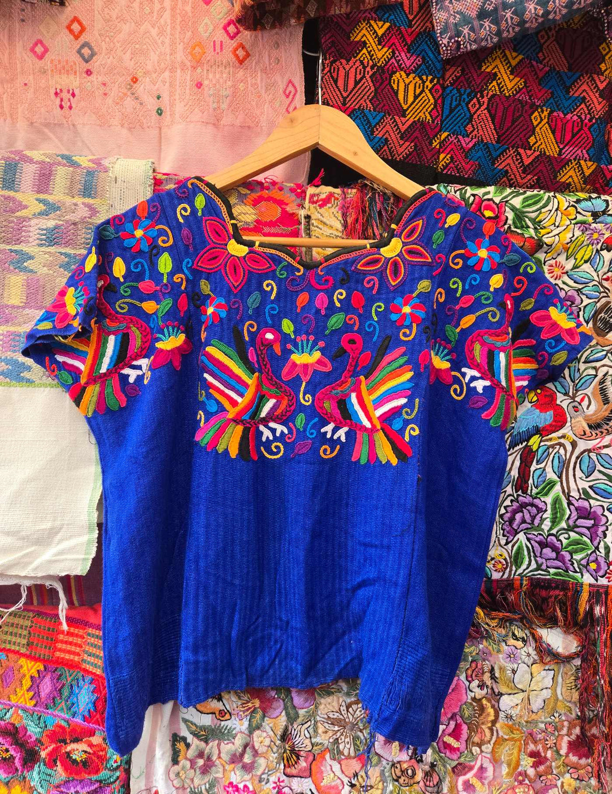 Electric Blue with peacocks Chichicastenango Huipil #10-227