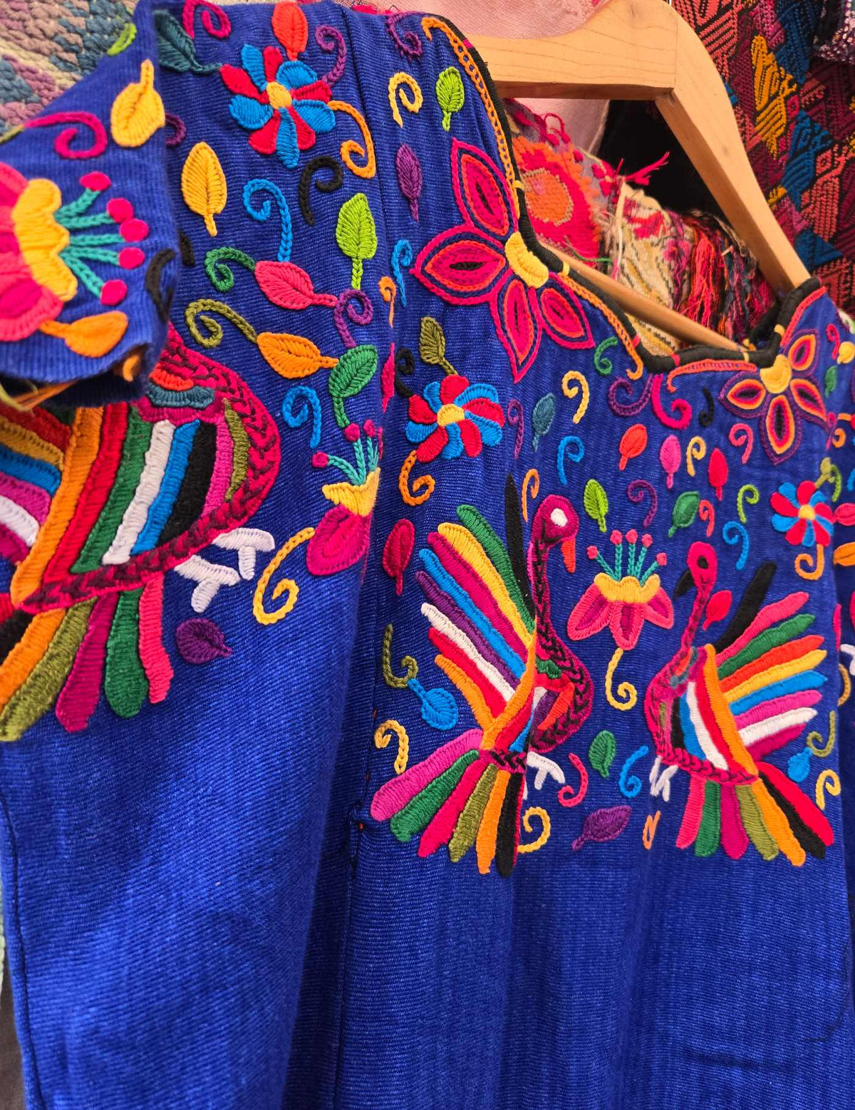 Electric Blue with peacocks Chichicastenango Huipil #10-227