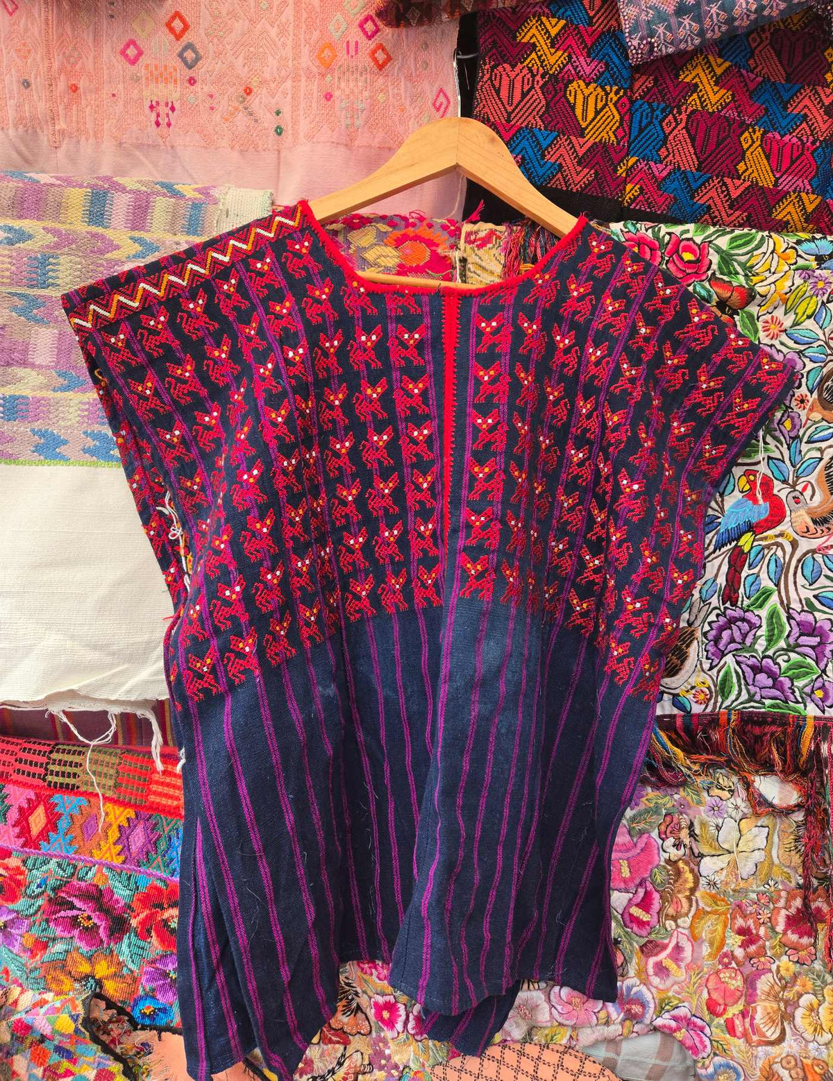 Indigo with Red Cats Nahualá Huipil #10-272