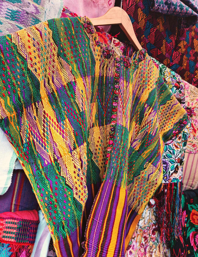 Yellow and Purple with Rococo Neck Sacatepéquez Huipil #10-275