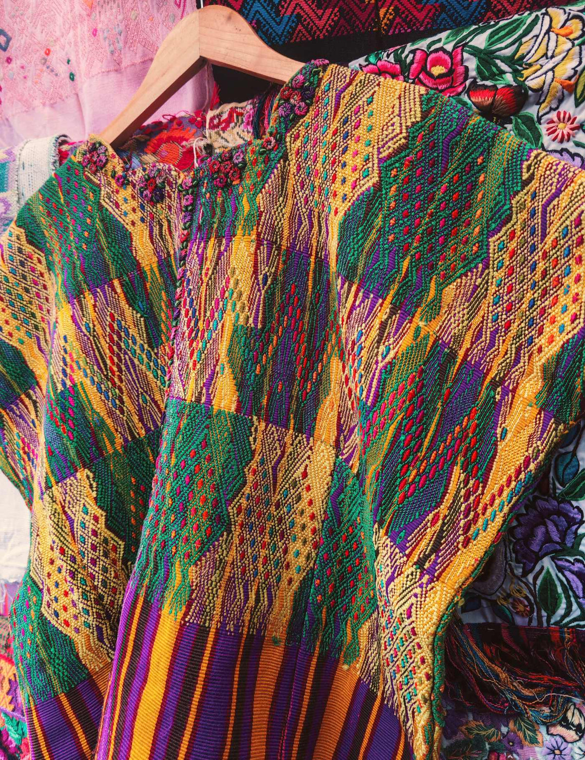 Yellow and Purple with Rococo Neck Sacatepéquez Huipil #10-275