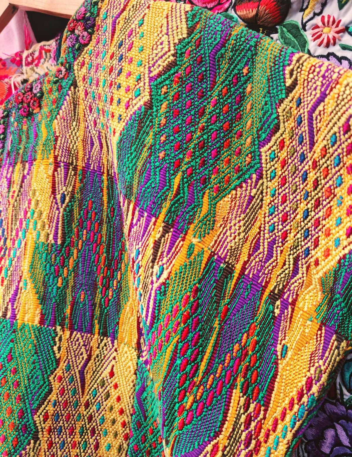 Yellow and Purple with Rococo Neck Sacatepéquez Huipil #10-275