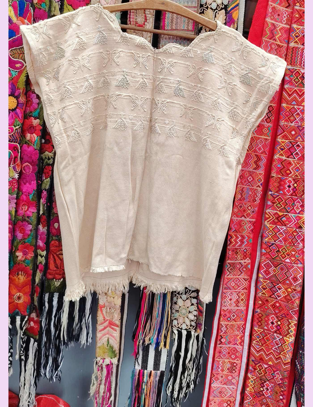 Beige with butterflies and peacock San Lucas Tolimán Huipil #10-304