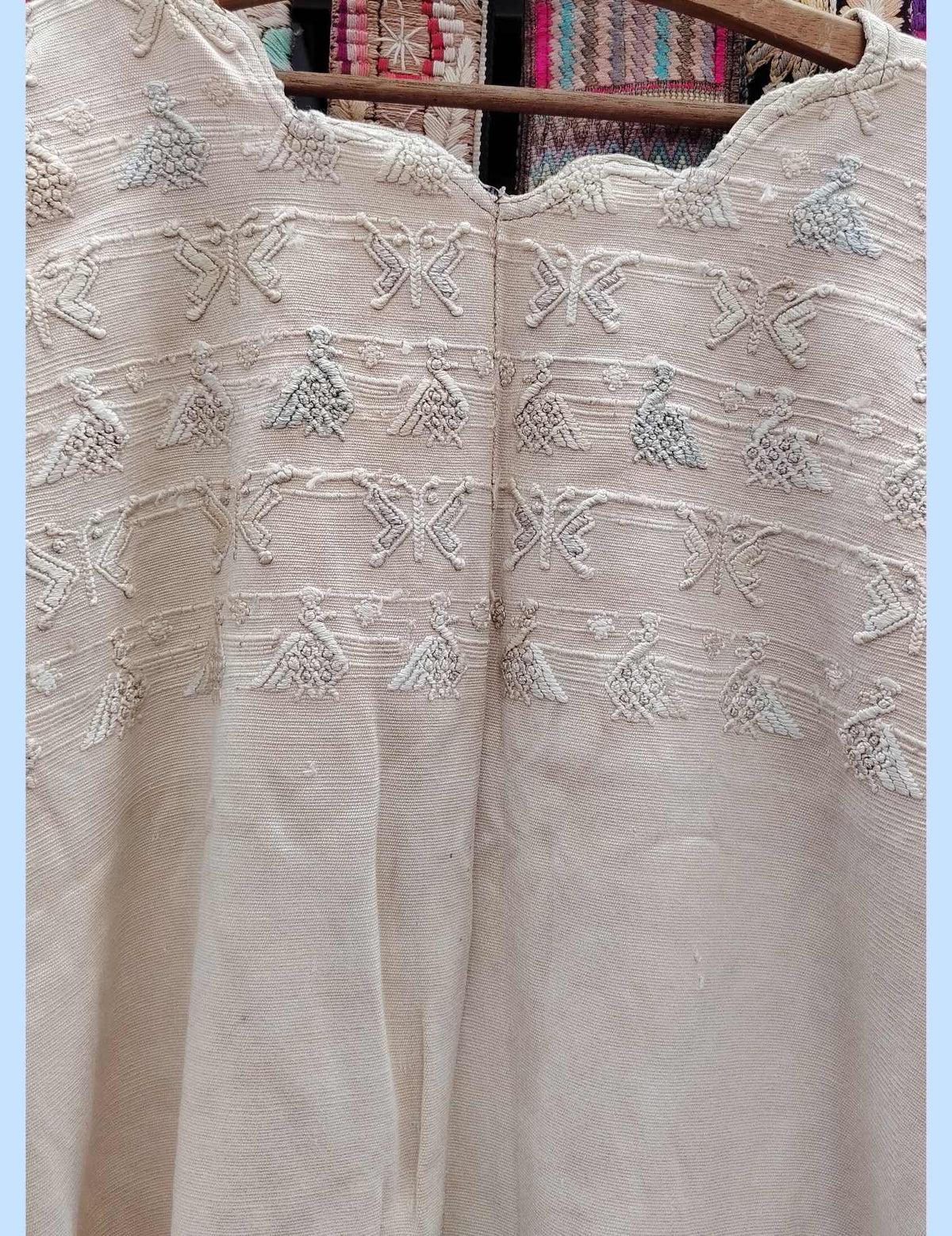 Beige with butterflies and peacock San Lucas Tolimán Huipil #10-304