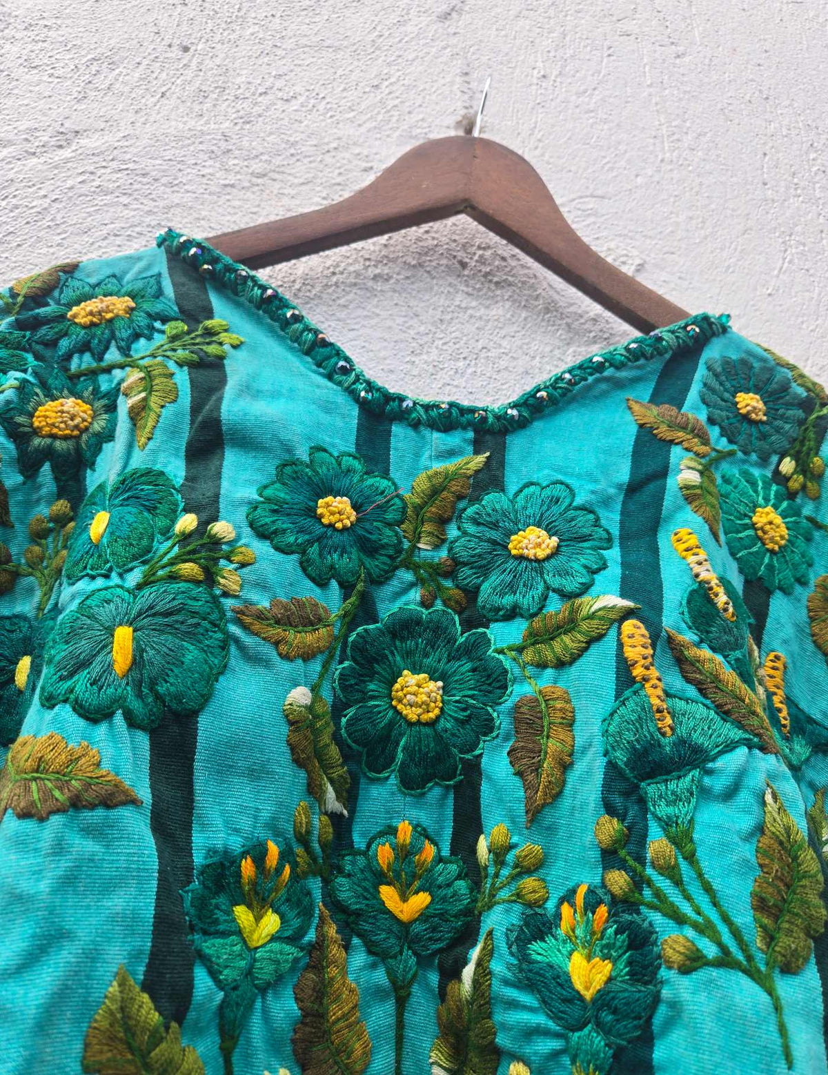 Green Floral Embroidery Santiago Huipil #10-315
