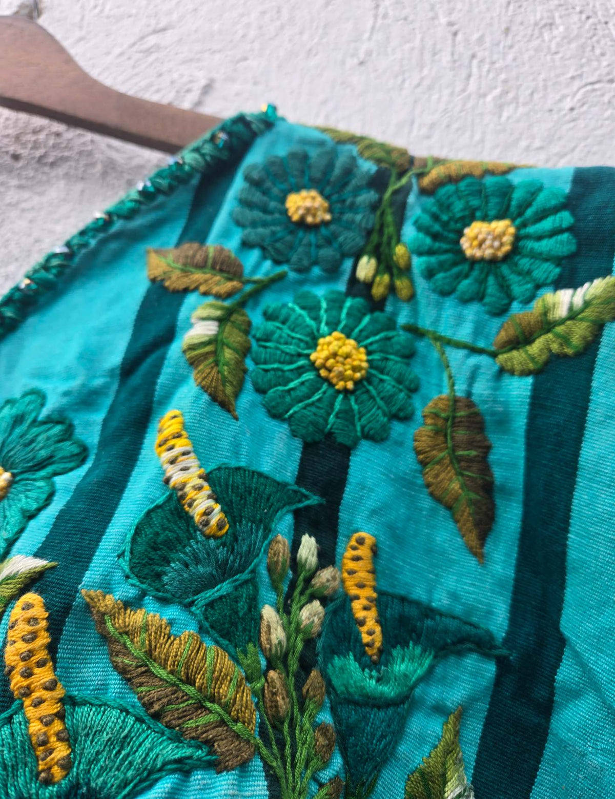 Green Floral Embroidery Santiago Huipil #10-315