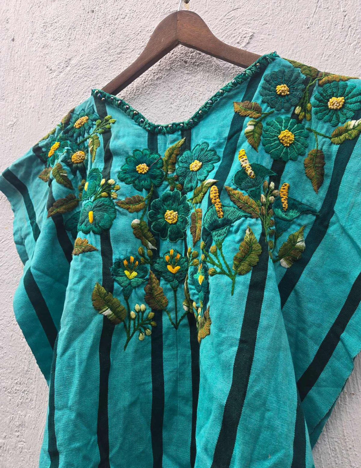 Green Floral Embroidery Santiago Huipil #10-315