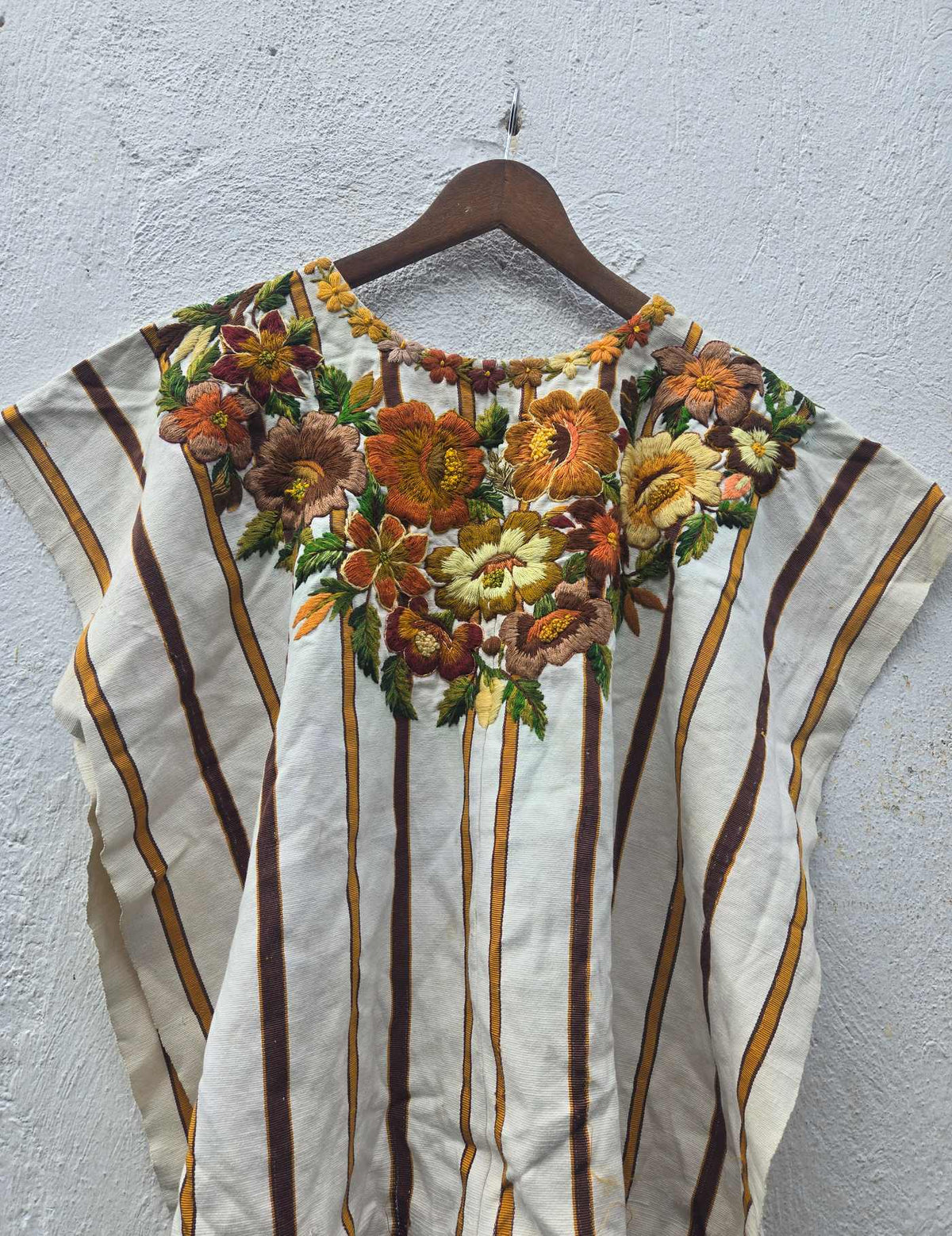Cream and Brown Floral Santiago Huipil #10-317