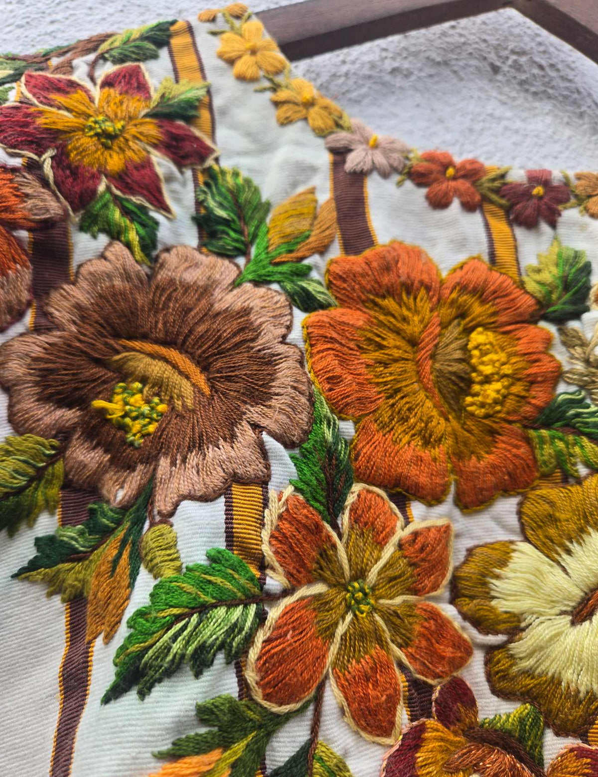 Cream and Brown Floral Santiago Huipil #10-317