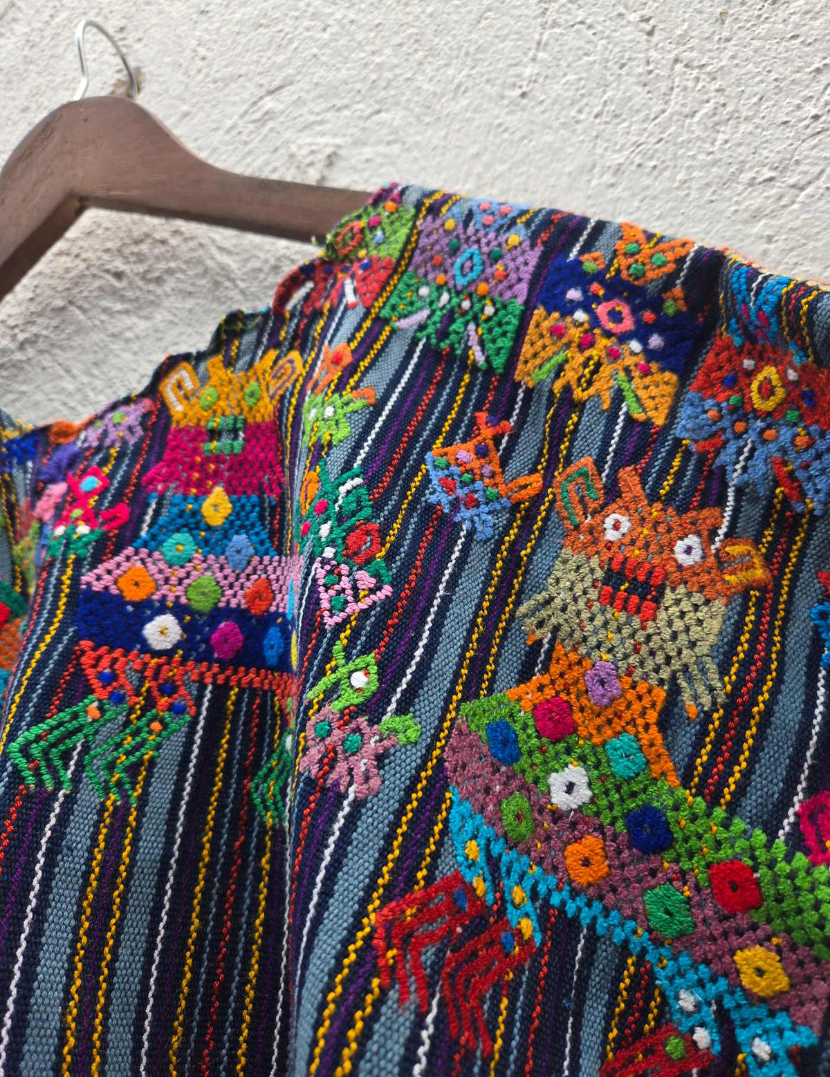 Striped with Colourful Dogs Nahualá Huipil #10-323