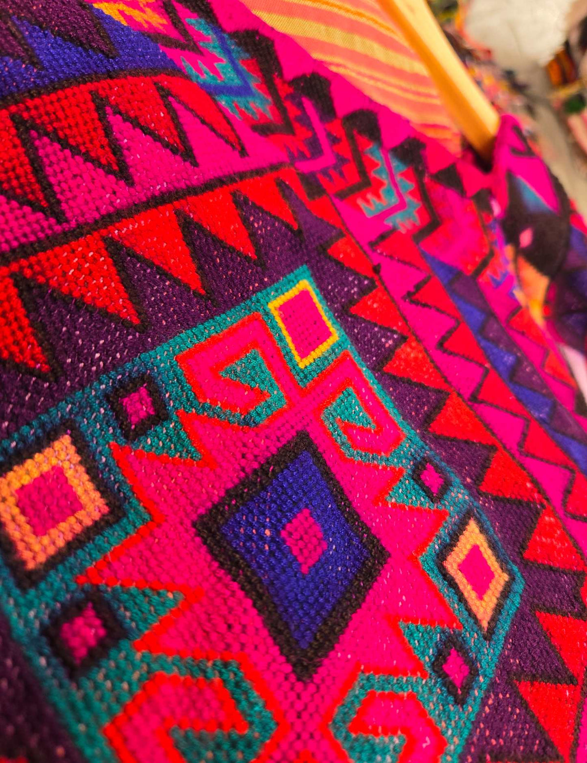 Black Lilac and Coral Striped Chichicastenango Huipil #10-353