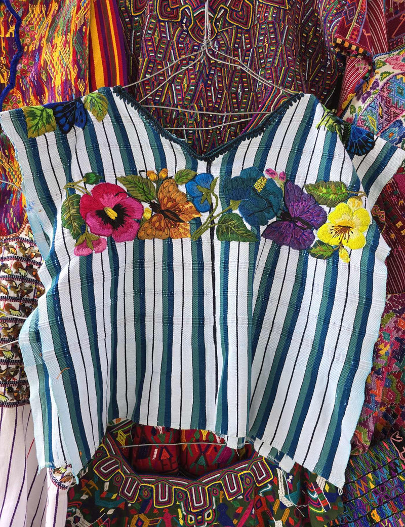 Green and White Striped Santiago Huipil #10-366