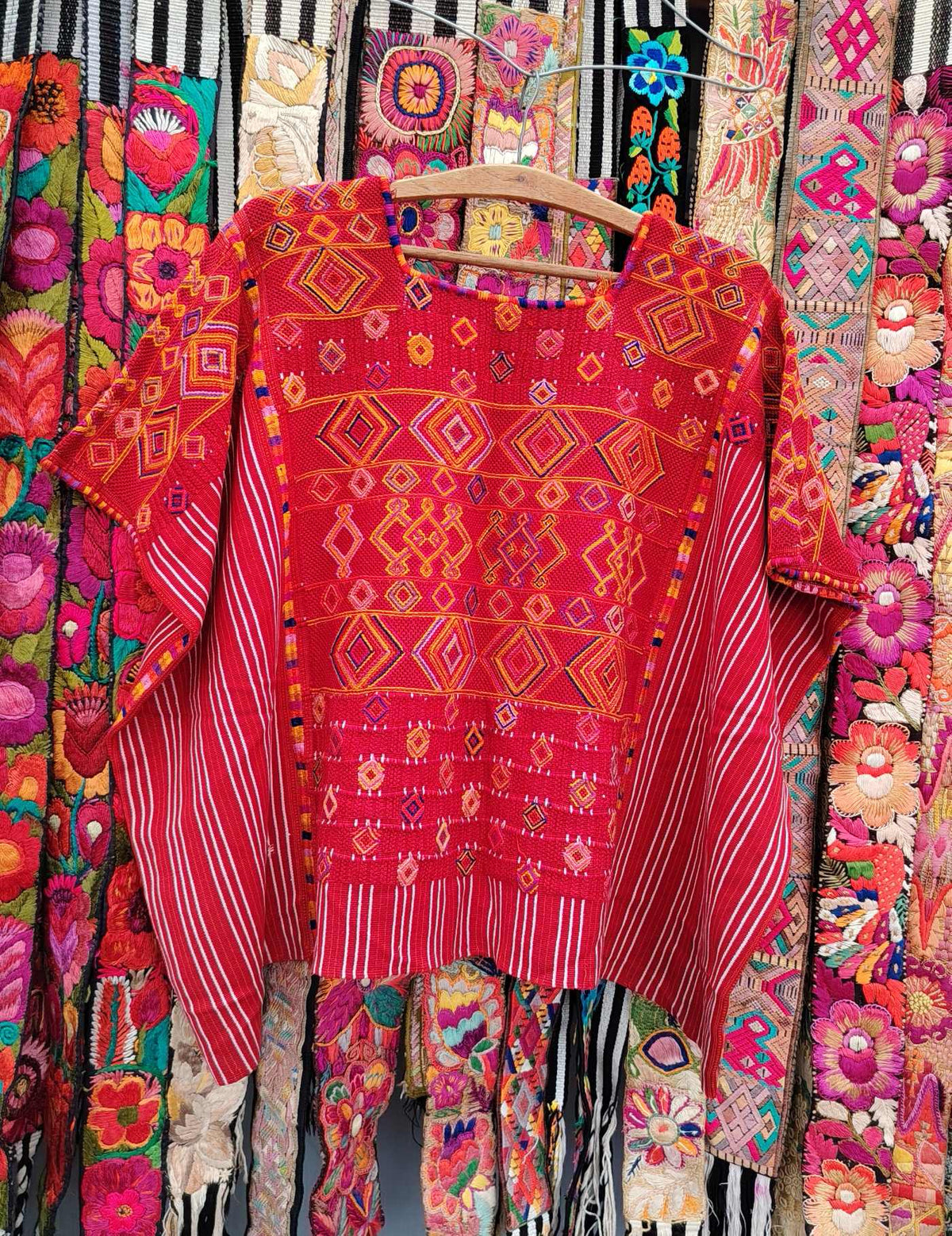 Burgundy and Orange Colotenango Huipil #10-376