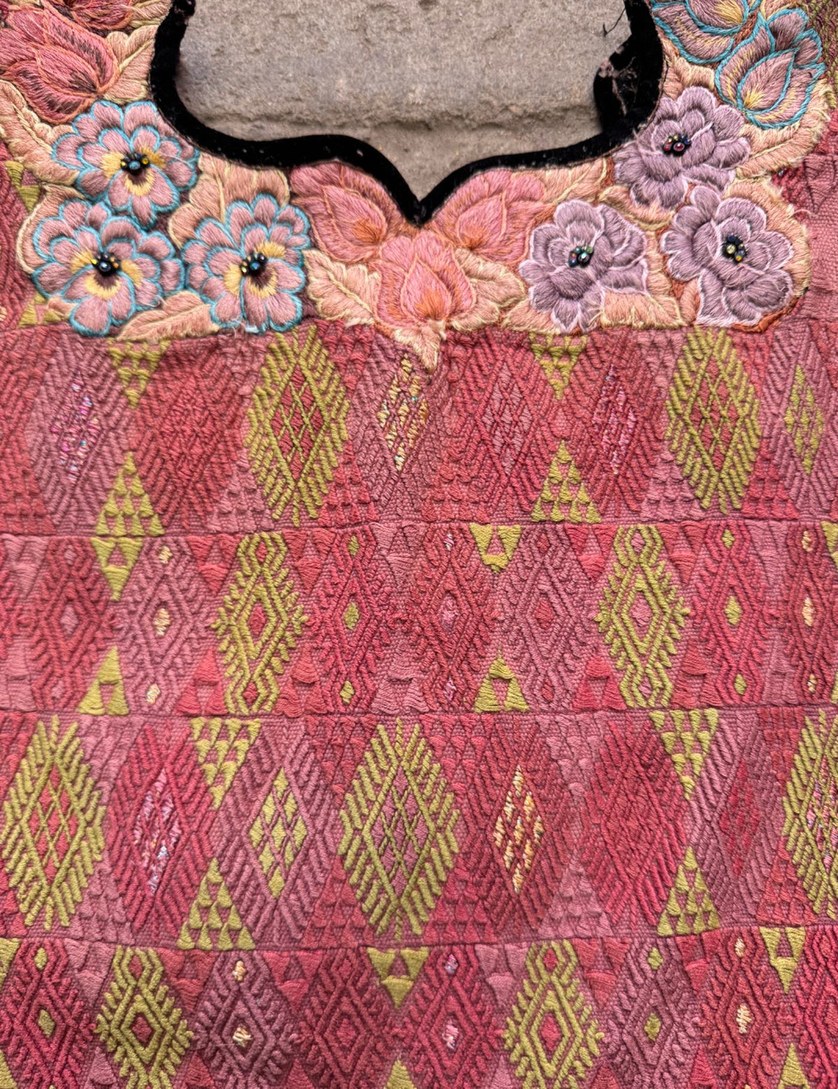 Coral and Yellow Cobán Huipil #10-385