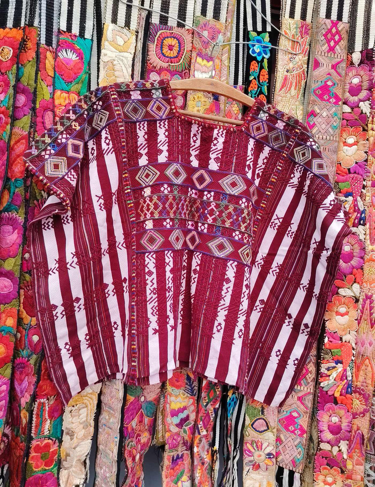 Burgundy and White Colotenango Huipil #10-388