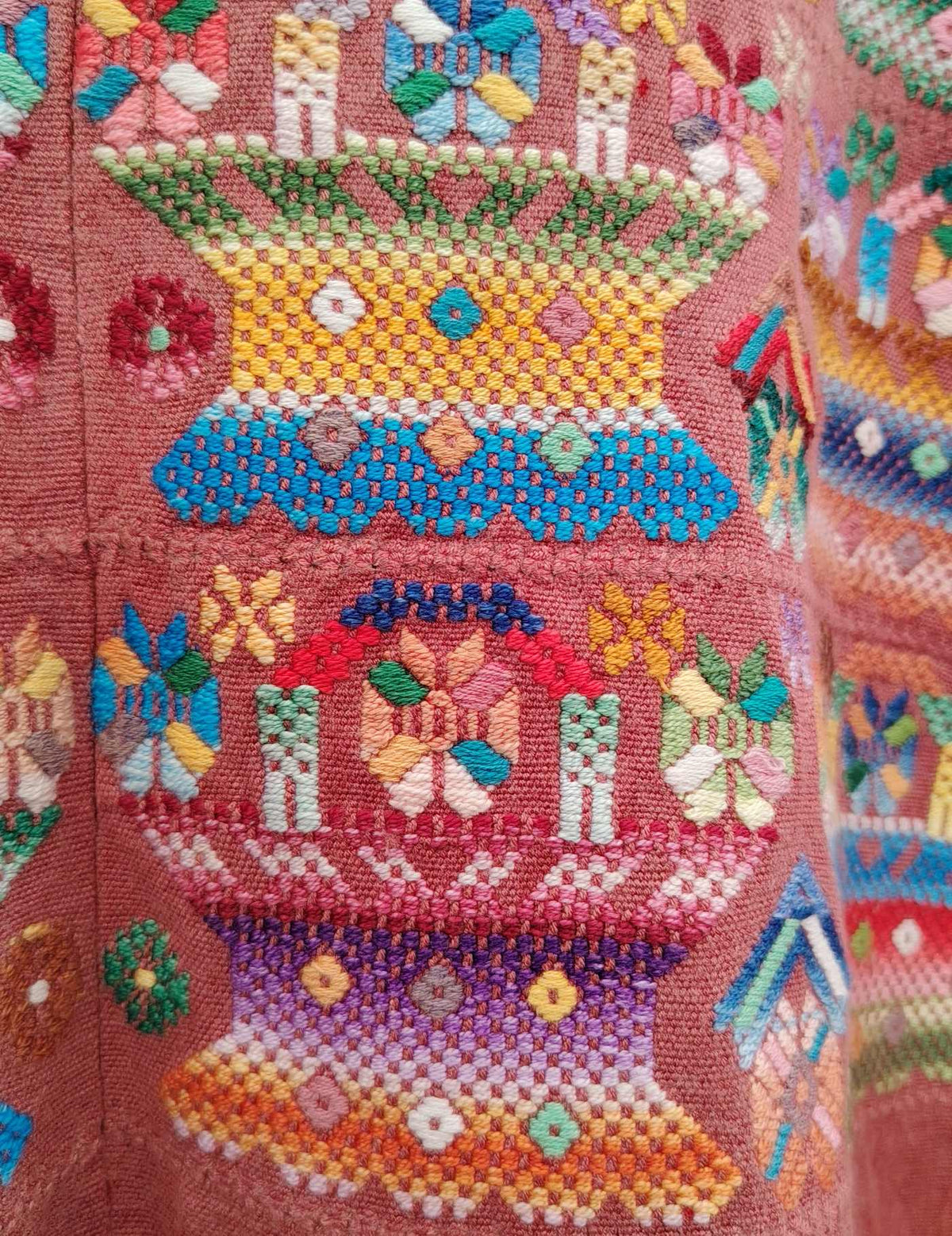 Coral with baskets Nahualá Huipil #10-393