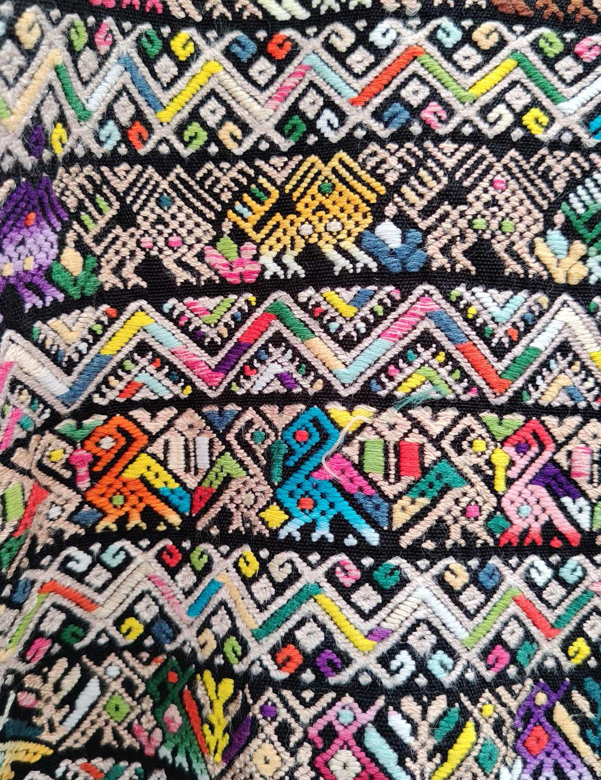 Black with lions and peacock Nahualá Huipil #10-395