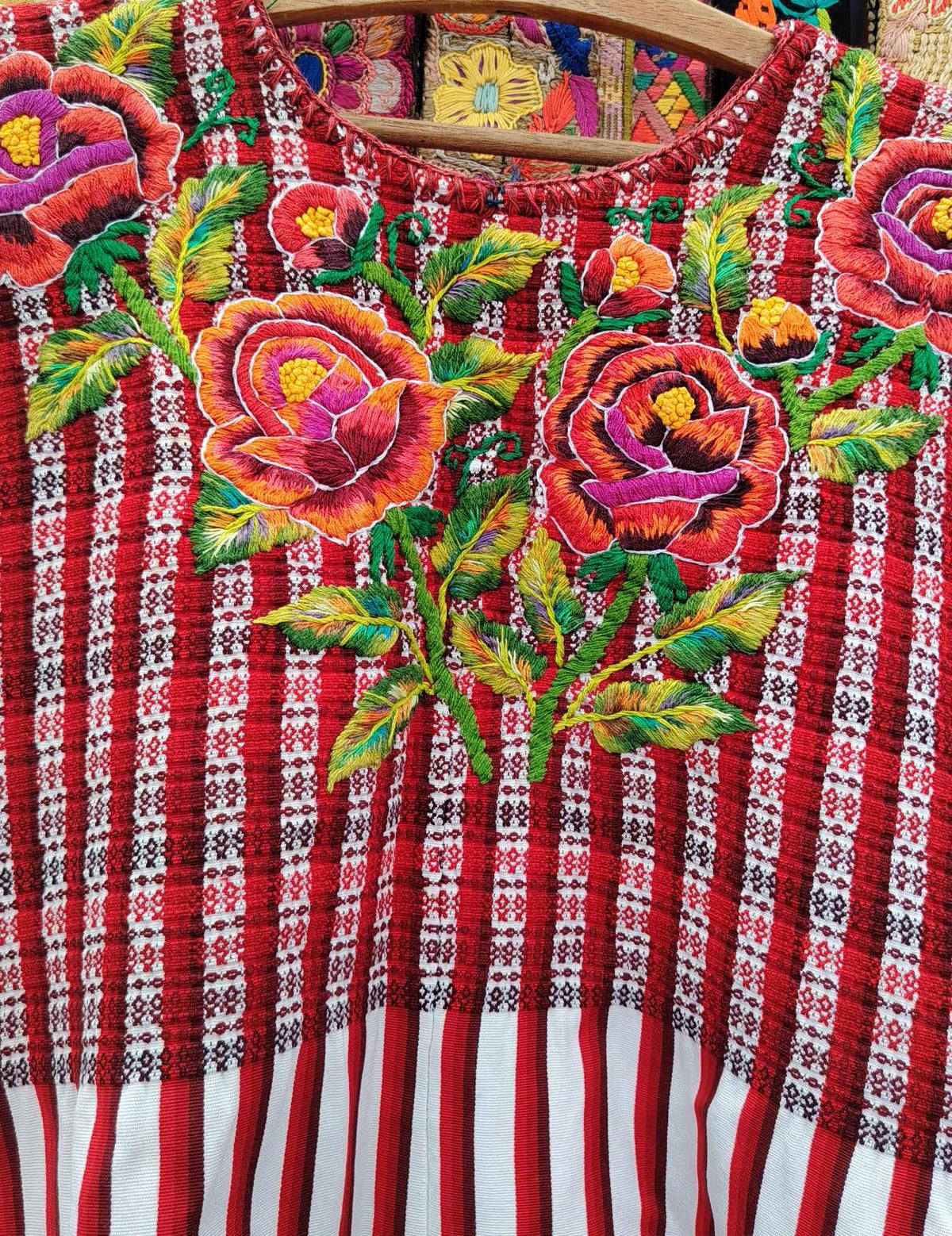 Red Gingham with Roses Santiago Huipil #10-397