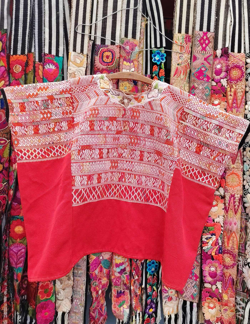 Red and Pink San Juan Cotzal Huipil #10-399