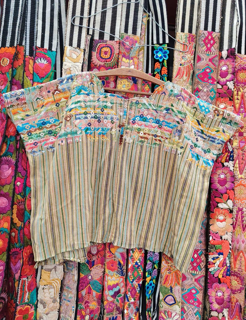 Beige Striped Nahualá Huipil #10-401